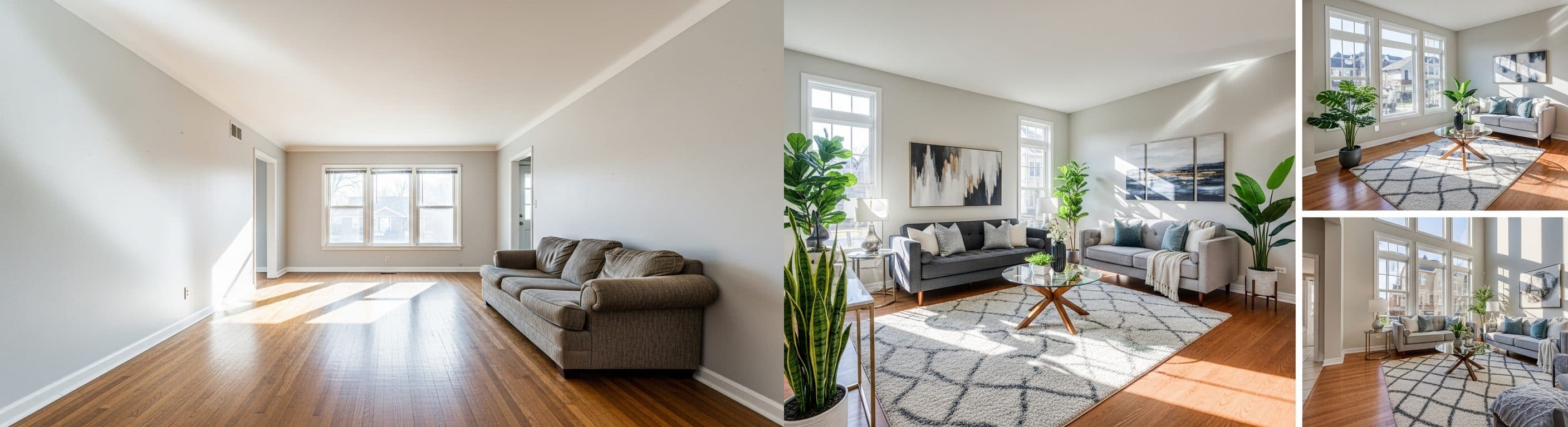 غرفة المعيشة: قبل وبعد التجهيز الافتراضي