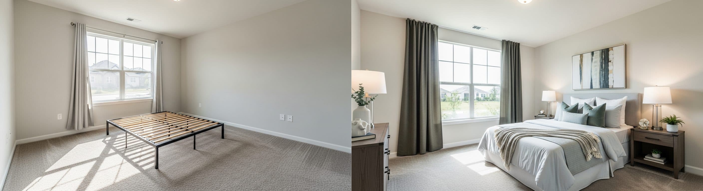 غرفة النوم: قبل وبعد التجهيز الافتراضي