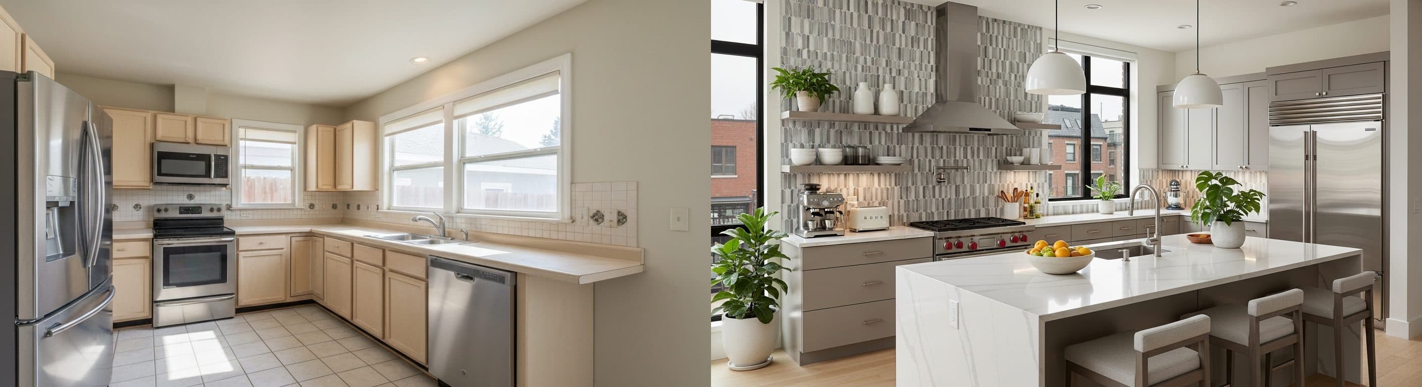 المطبخ: قبل وبعد التجهيز الافتراضي