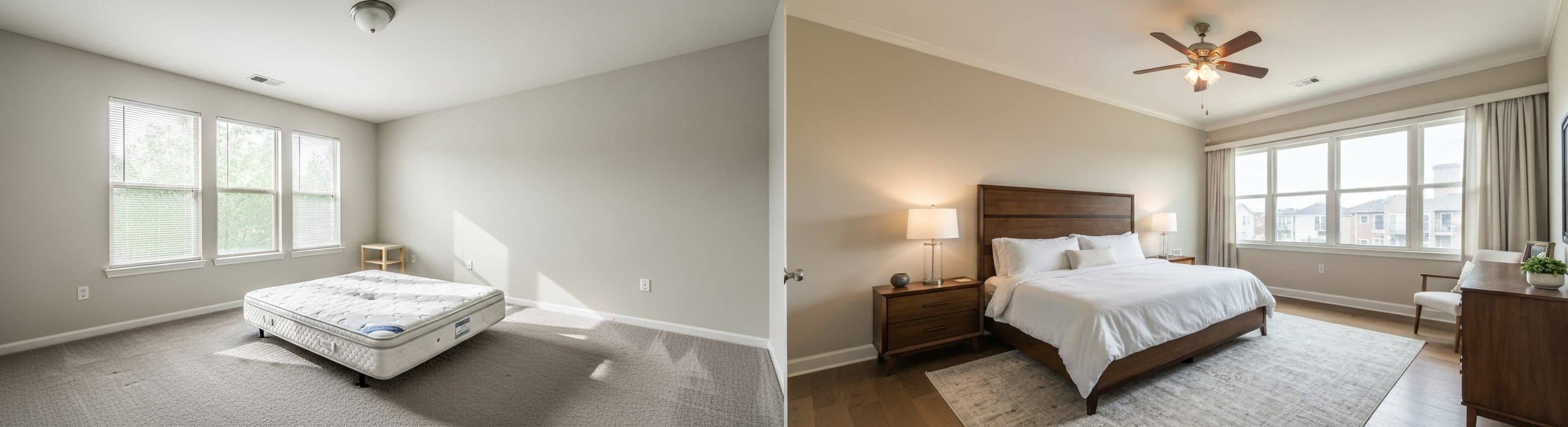 غرفة النوم: قبل وبعد التجهيز الافتراضي