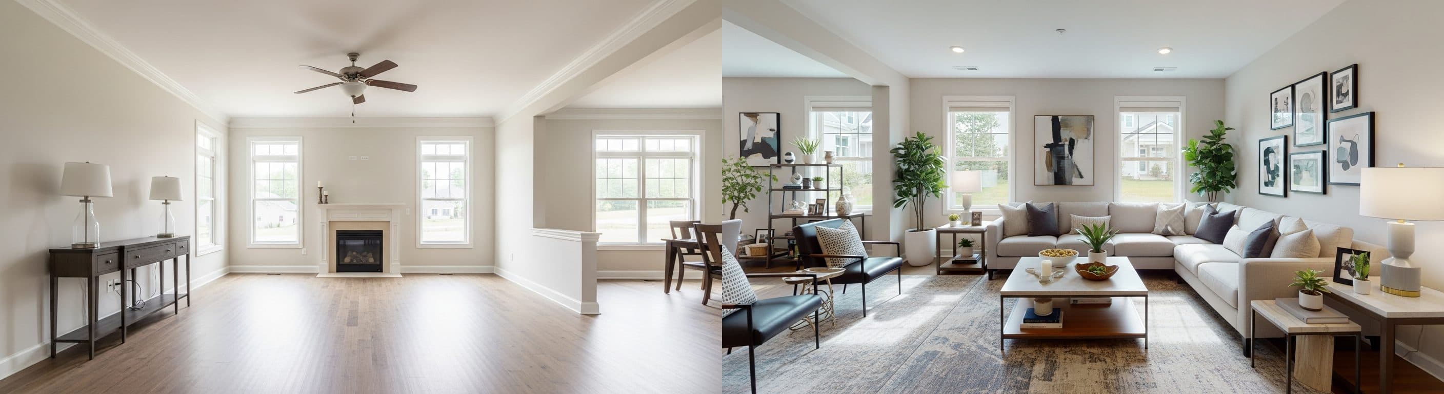 salon: przed vs po wirtualnym stagingu