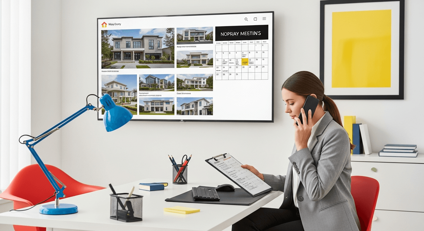 Agent nieruchomości omawiający pytania z potencjalnym kupującym przed oglądaniem nieruchomości
