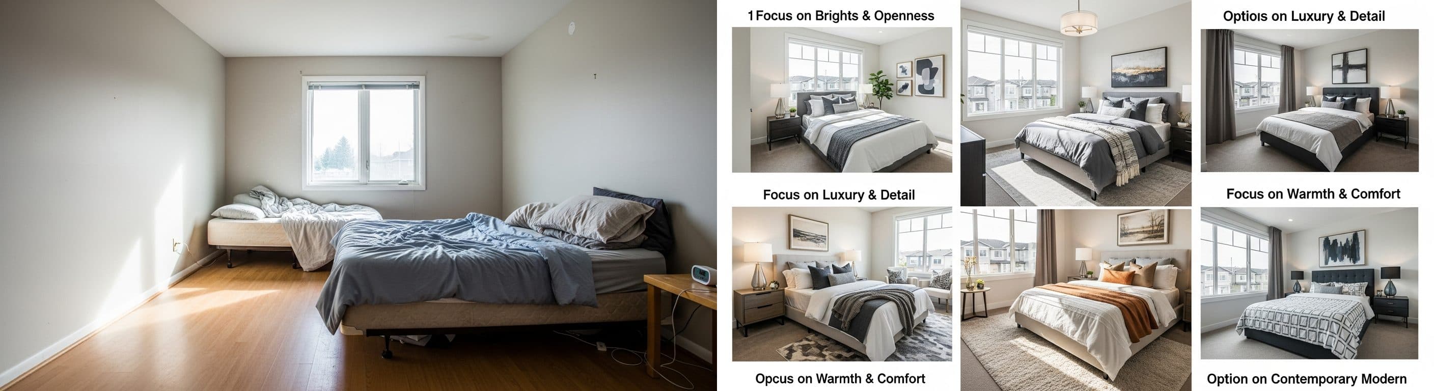 غرفة النوم: قبل وبعد التجهيز الافتراضي