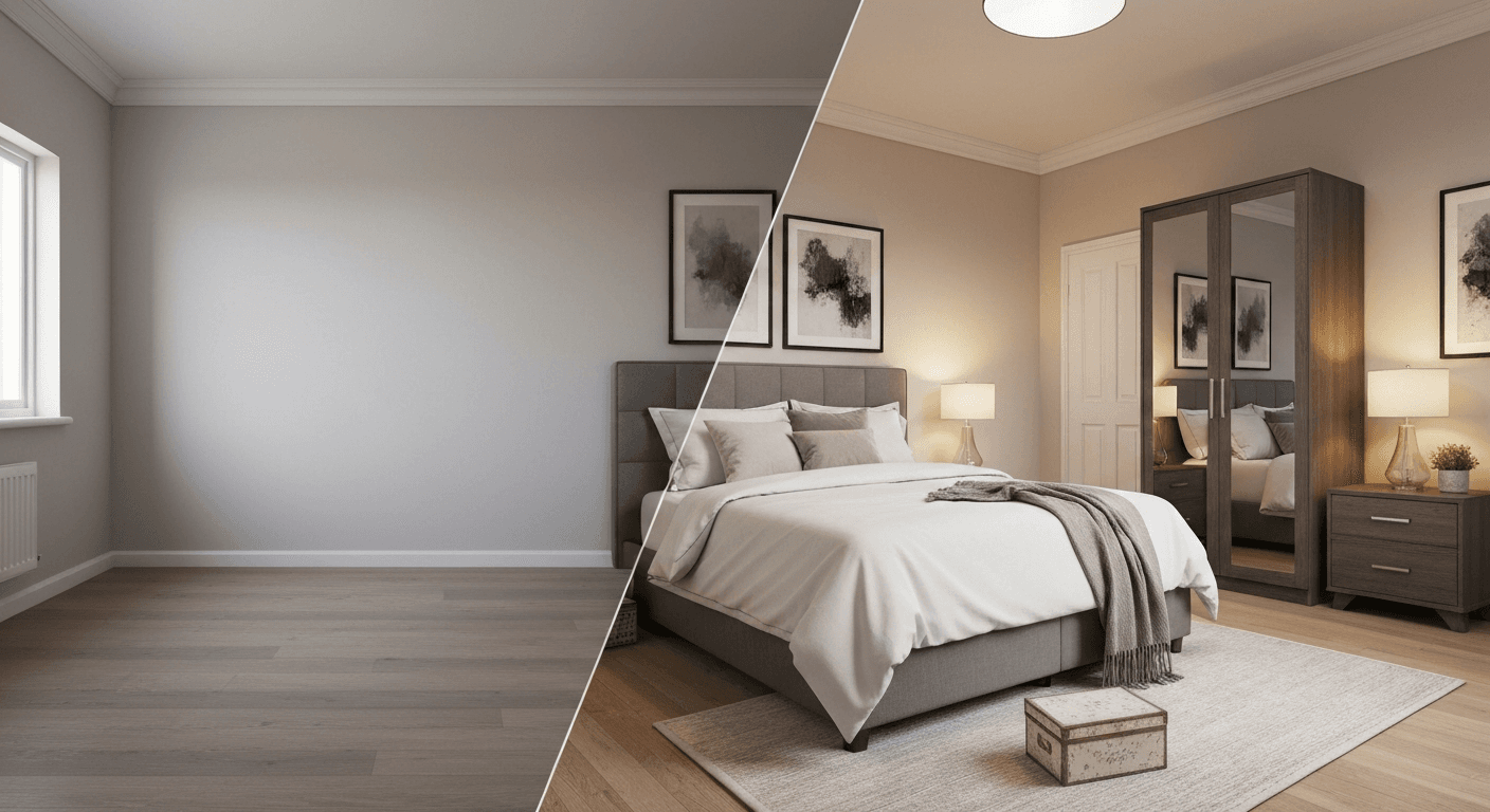 المطبخ: قبل وبعد التجهيز الافتراضي