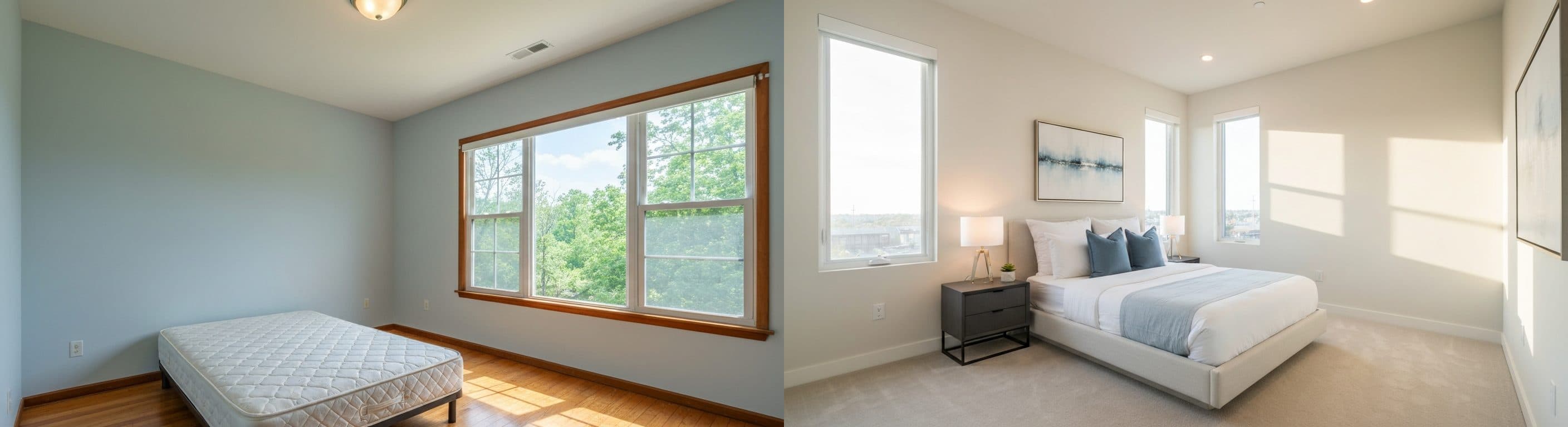 غرفة النوم: قبل وبعد التأثيث الافتراضي