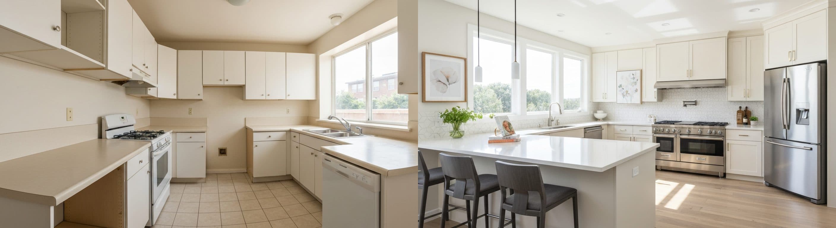 Кухня: до и после виртуального хоумстейджинга