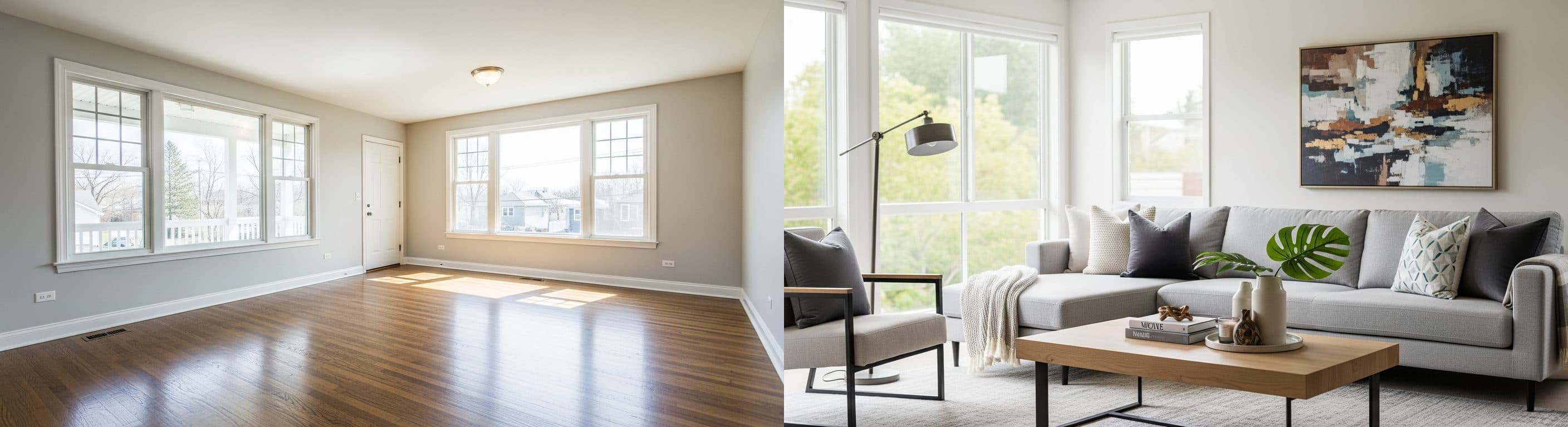 Всекидневна: преди срещу след виртуално обзавеждане