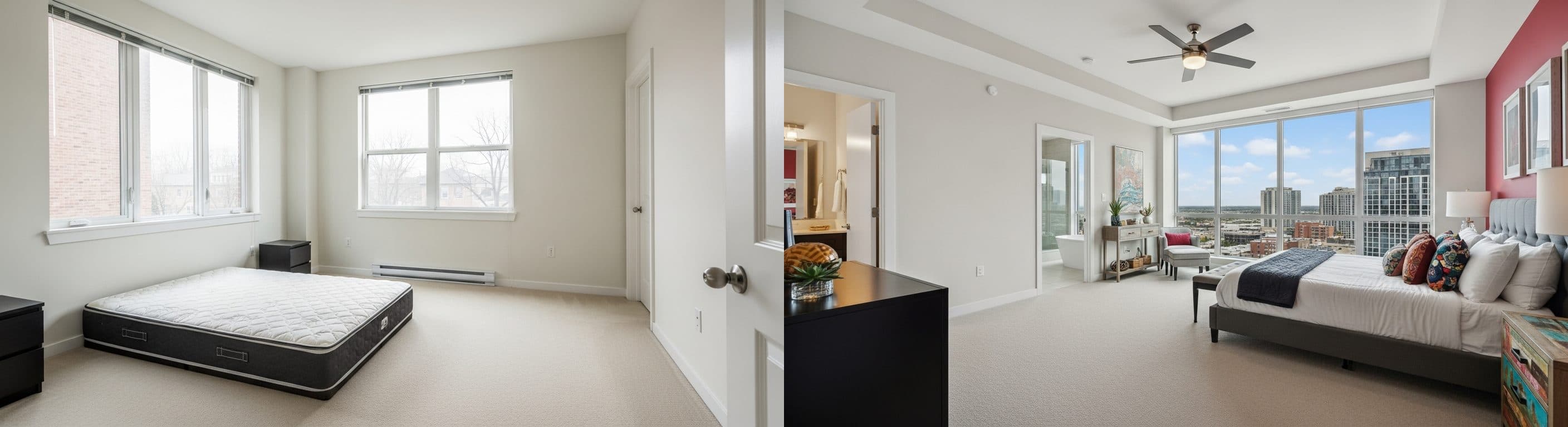 Спалня: преди срещу след виртуално обзавеждане