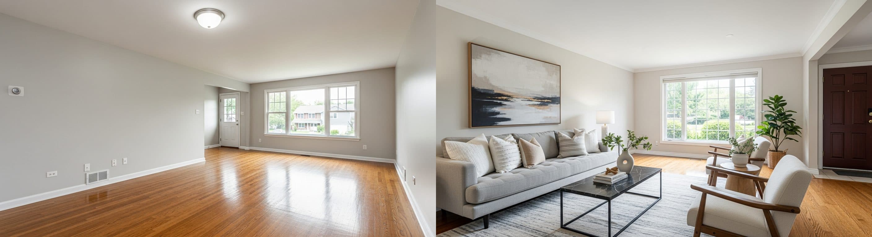 Sala de Estar: antes vs depois do home staging virtual