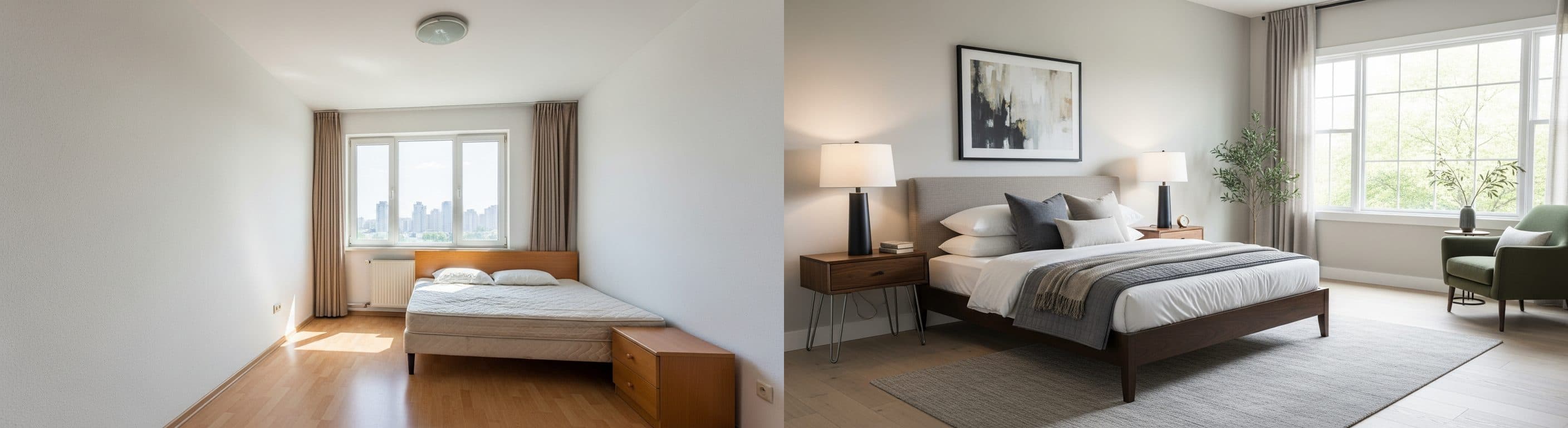 Спалня: преди срещу след виртуално обзавеждане