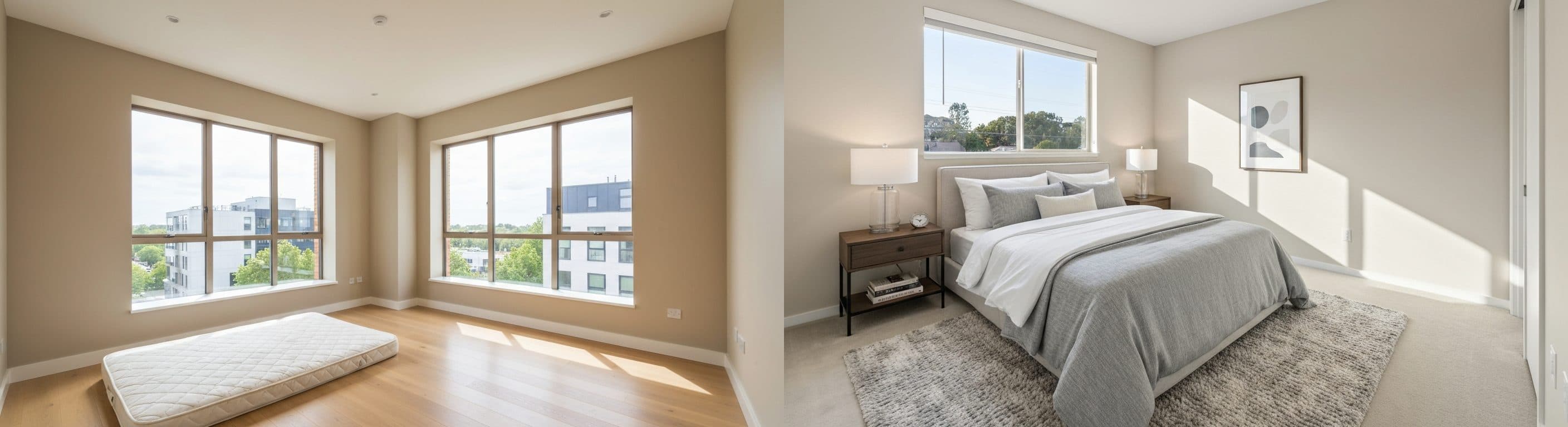 Sovrum: före vs efter virtuell staging