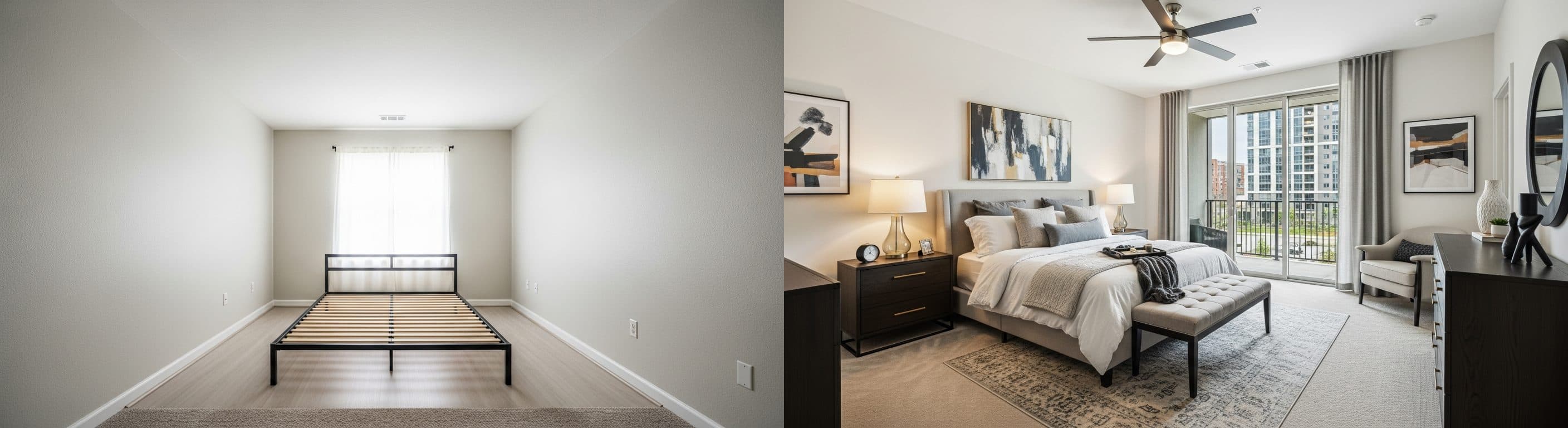 غرفة النوم: قبل وبعد التجهيز الافتراضي