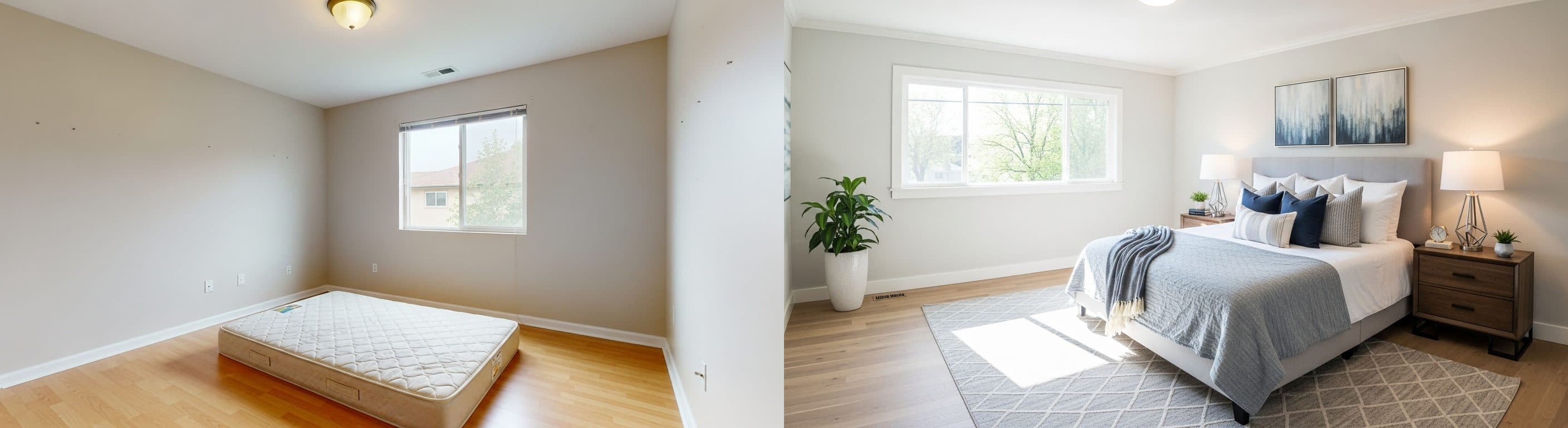 Sovrum: före vs efter virtuell homestaging