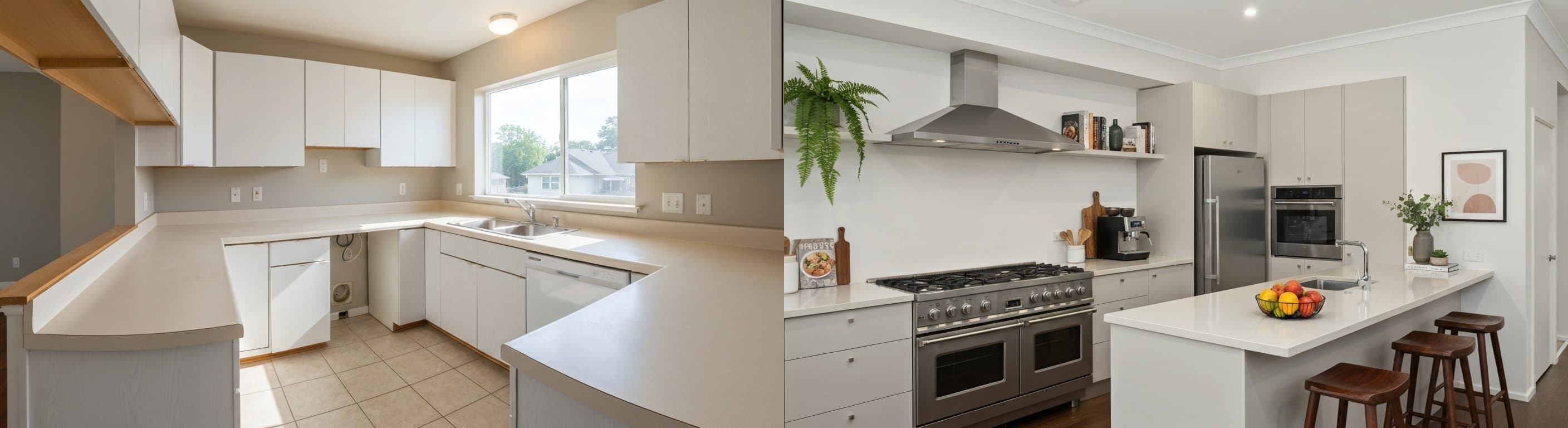 Kjøkken: før vs. etter virtuell styling