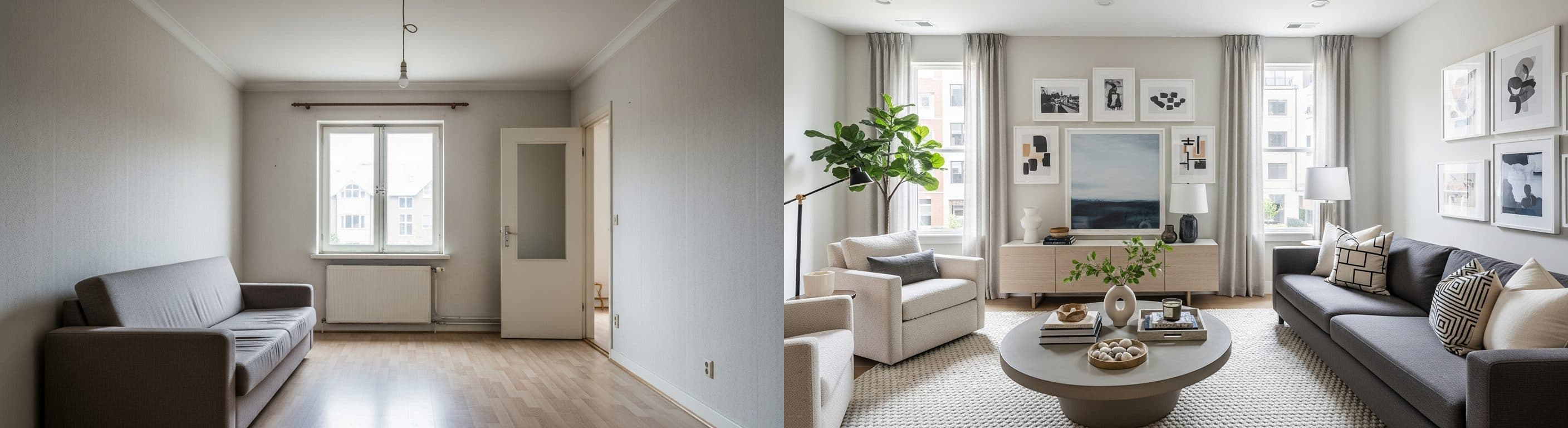 Salon : avant vs après home staging virtuel