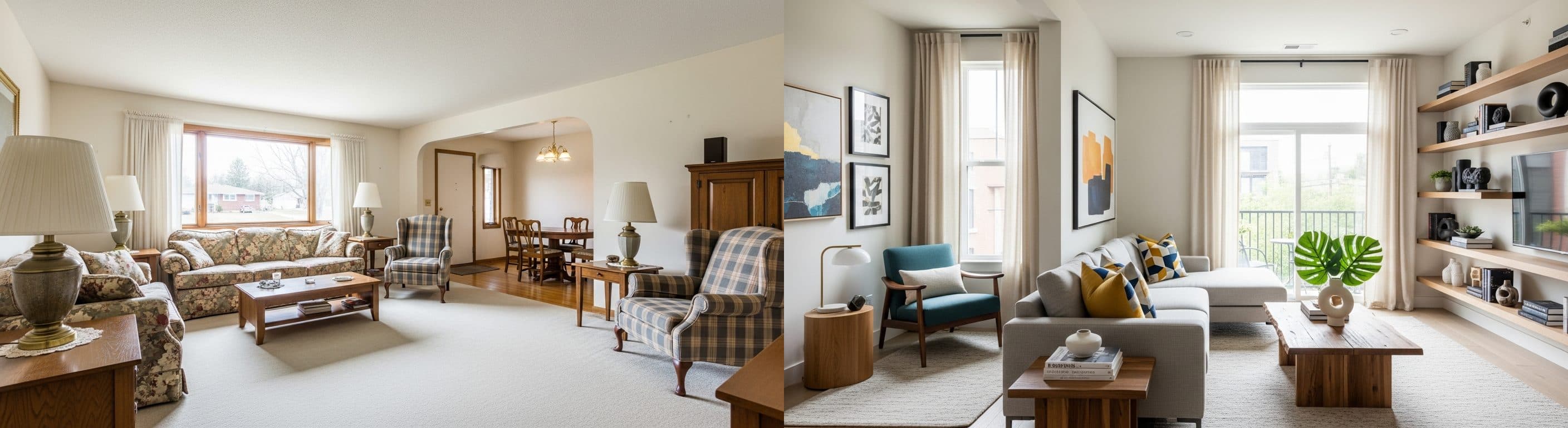 Kényelmetlen nappali: virtuális lakásfelkészítés előtt vs. után