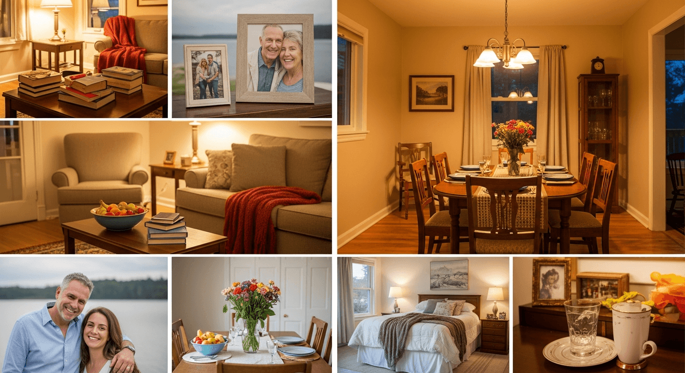 A cozy living room staged to evoke family memories, illustrating storytelling in real estate sales