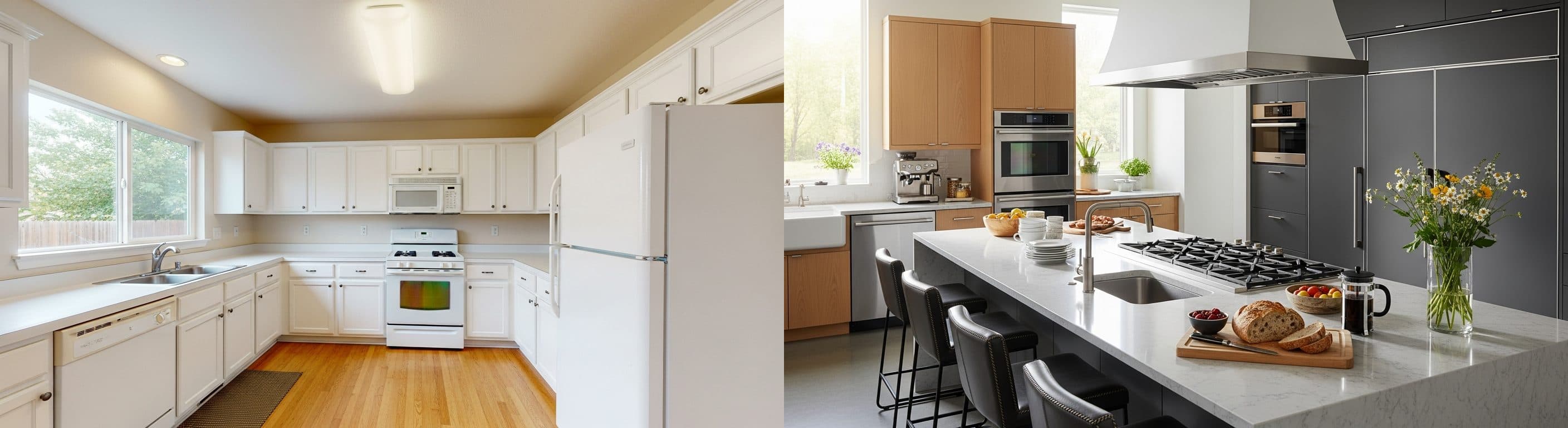 المطبخ: قبل وبعد التجهيز الافتراضي