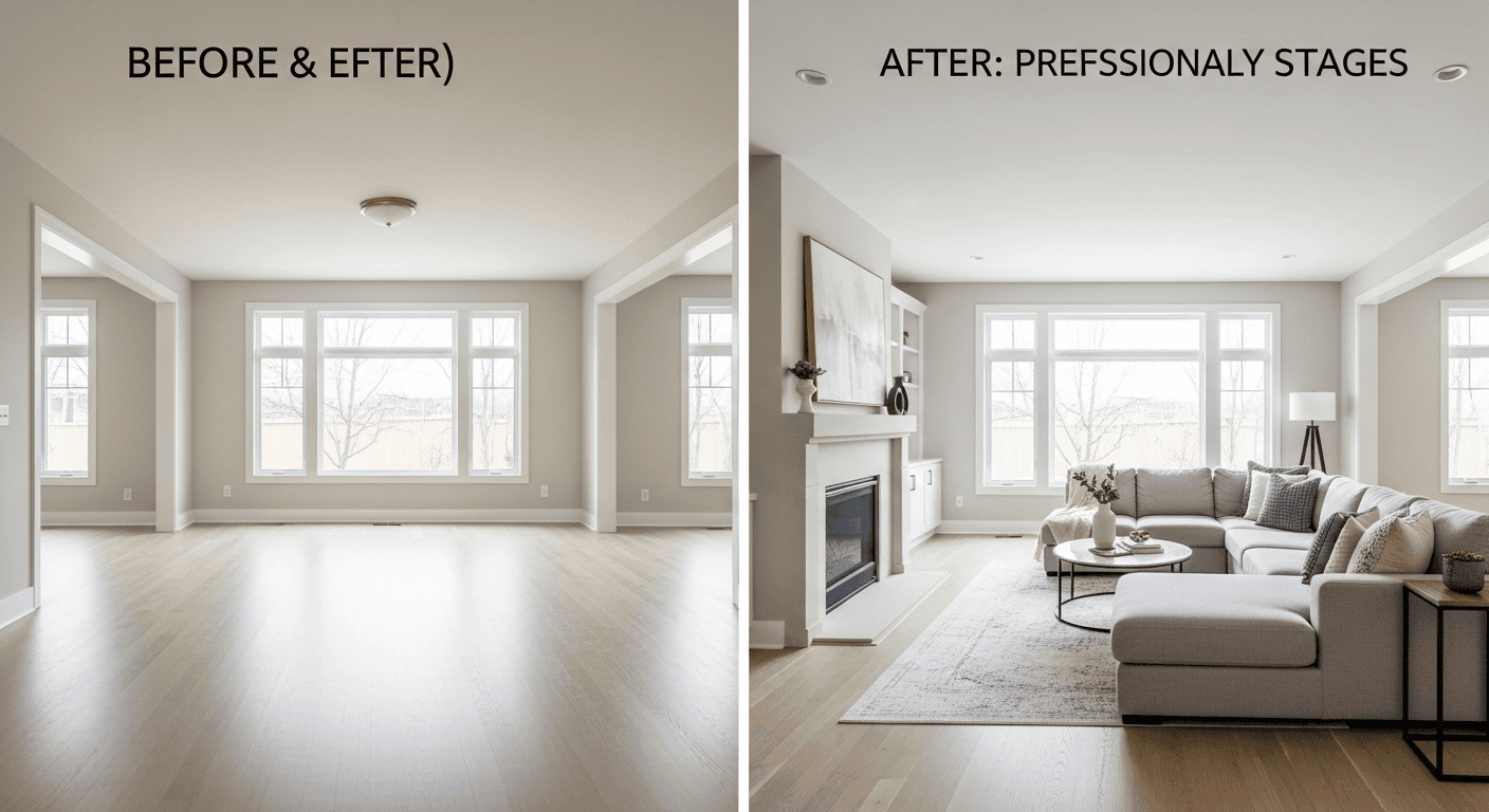 غرفة المعيشة: قبل وبعد التجهيز الافتراضي