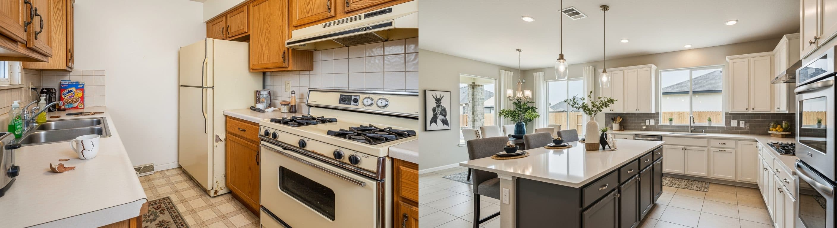 Konyha: virtuális lakásrendezés előtt vs után