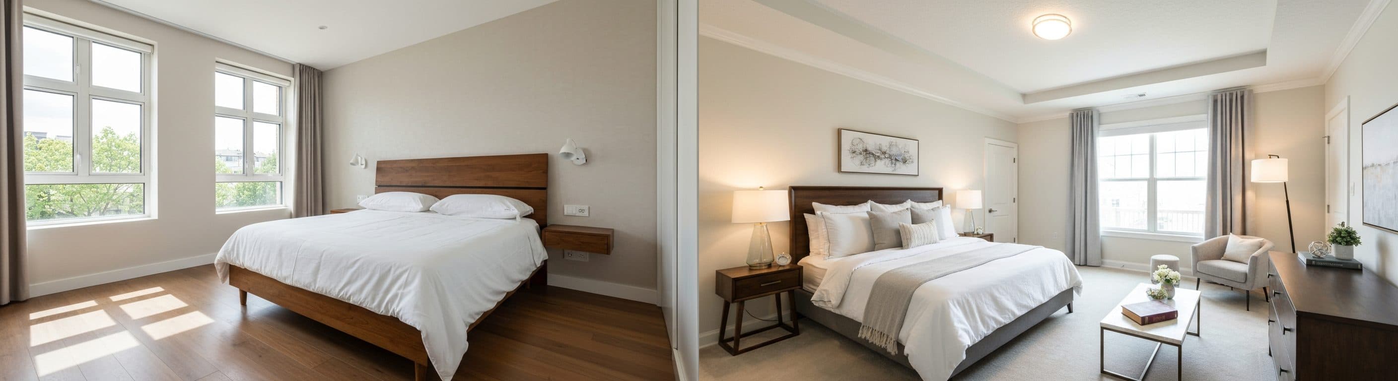 Hálószoba: virtuális lakásrendezés előtt vs után