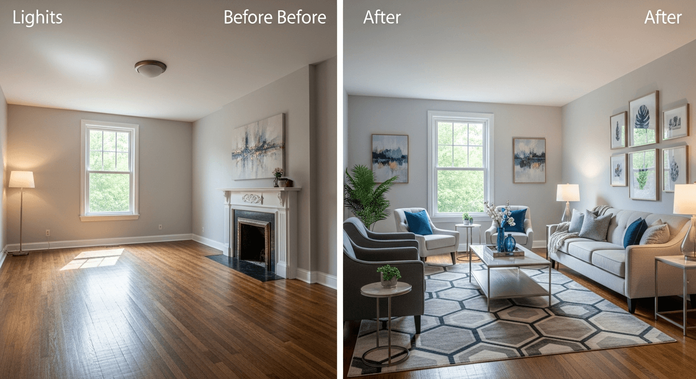 غرفة النوم: قبل مقابل بعد التجهيز الافتراضي