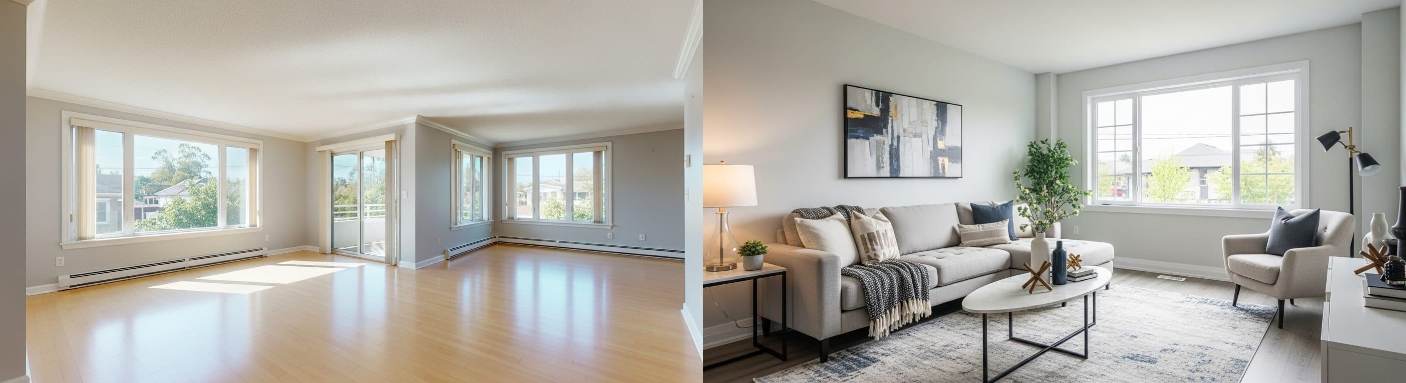 obývací pokoj: před a po virtuálním stagingu