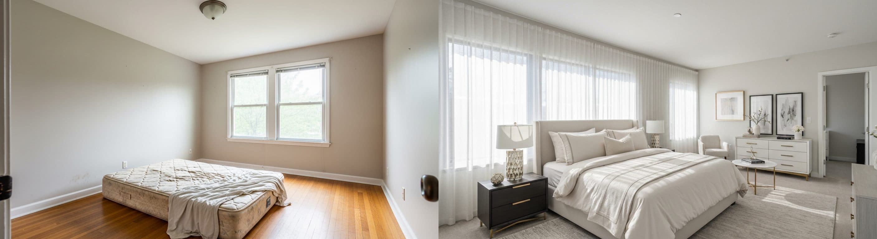 Bedroom: before vs after virtual staging