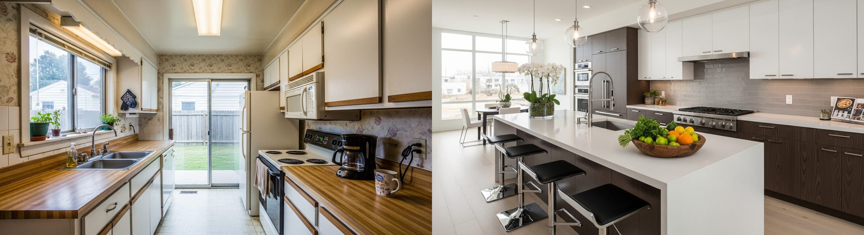 Kuchyně: před a po virtuálním stagingu