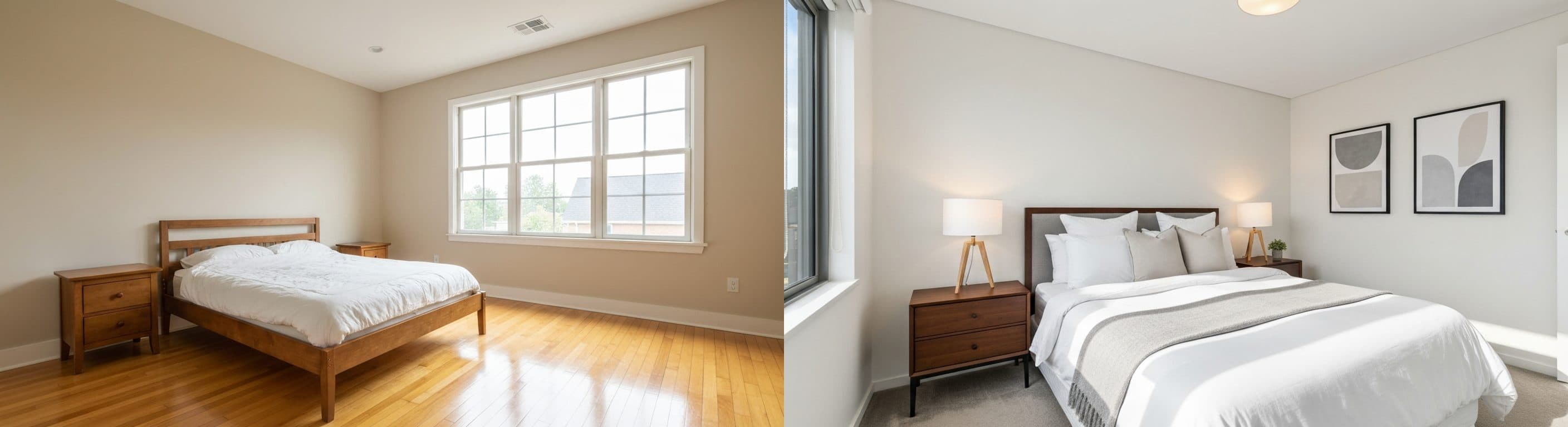 Ložnice: před a po virtuálním stagingu