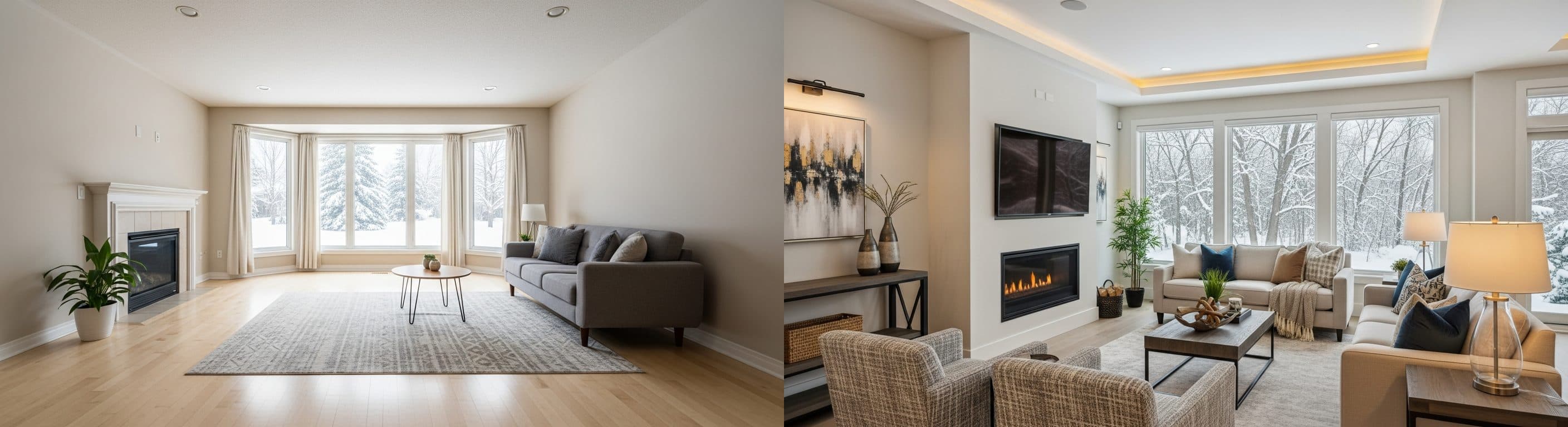 Obývacia izba: pred a po virtuálnom stagingu