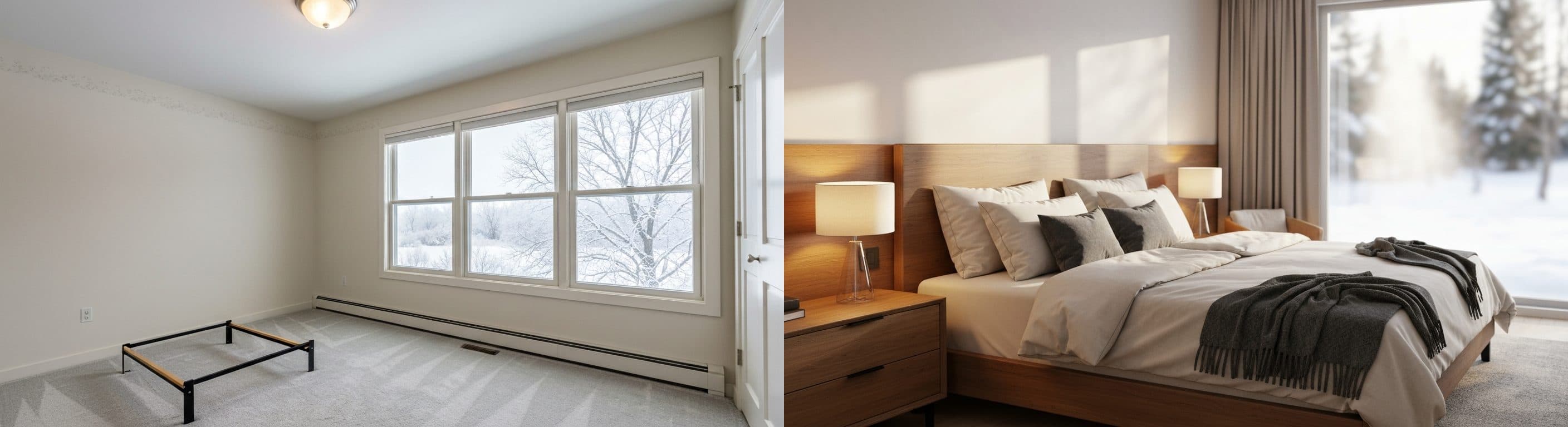 Spálňa: pred a po virtuálnom stagingu