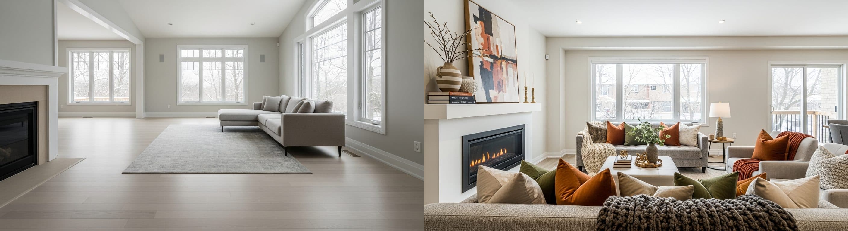 Living Room: before vs after virtual staging