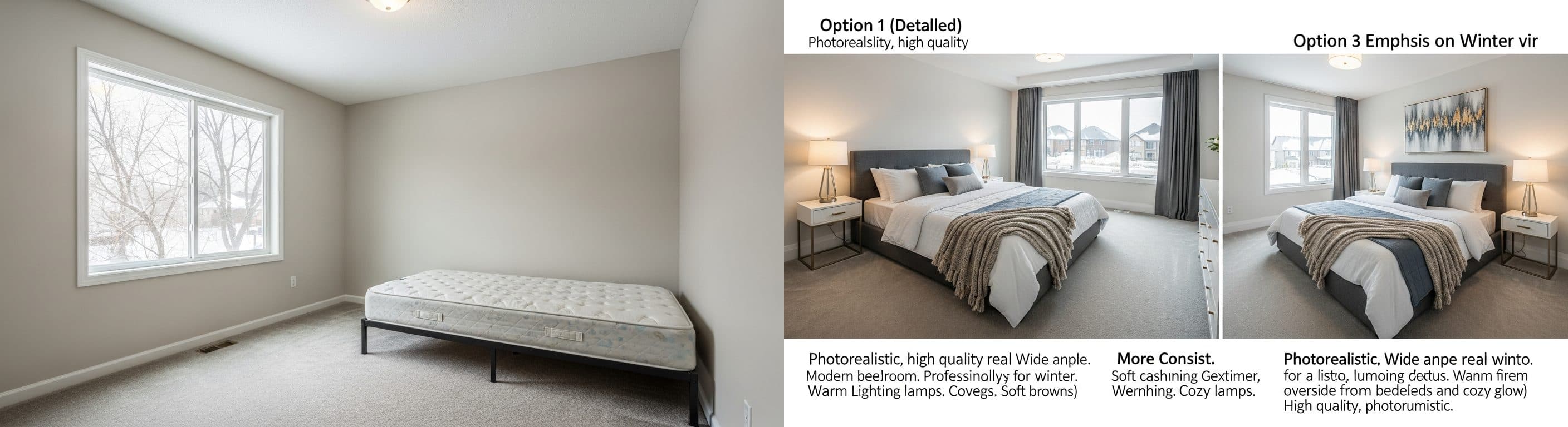 Bedroom: before vs after virtual staging