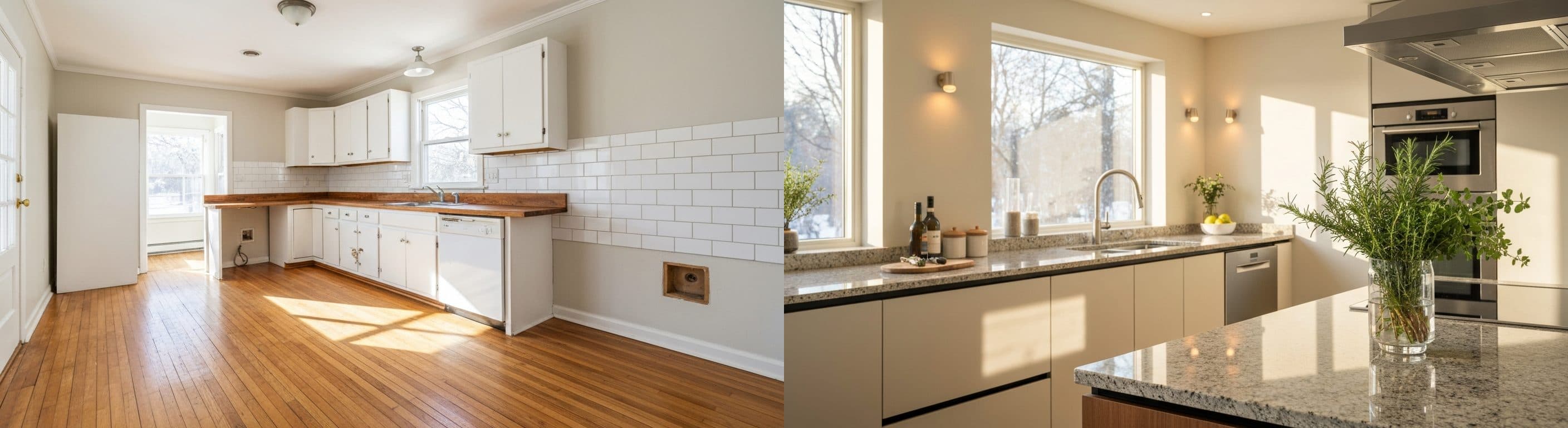 Kitchen: before vs after virtual staging