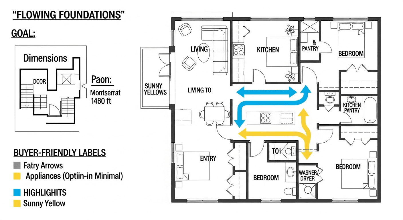 Alıcı açıklamalarıyla detaylı bir ev kat planı illüstrasyonu