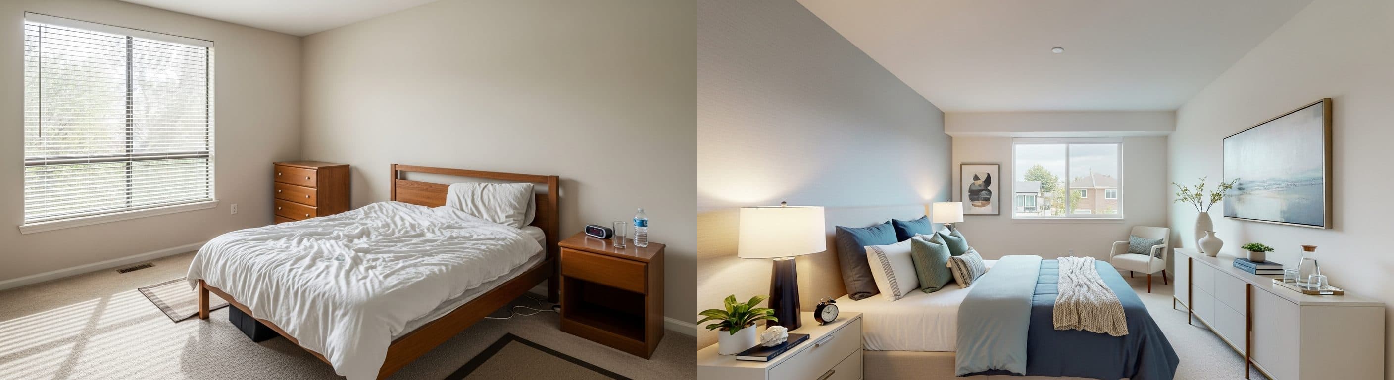 غرفة النوم: قبل وبعد التجهيز الافتراضي