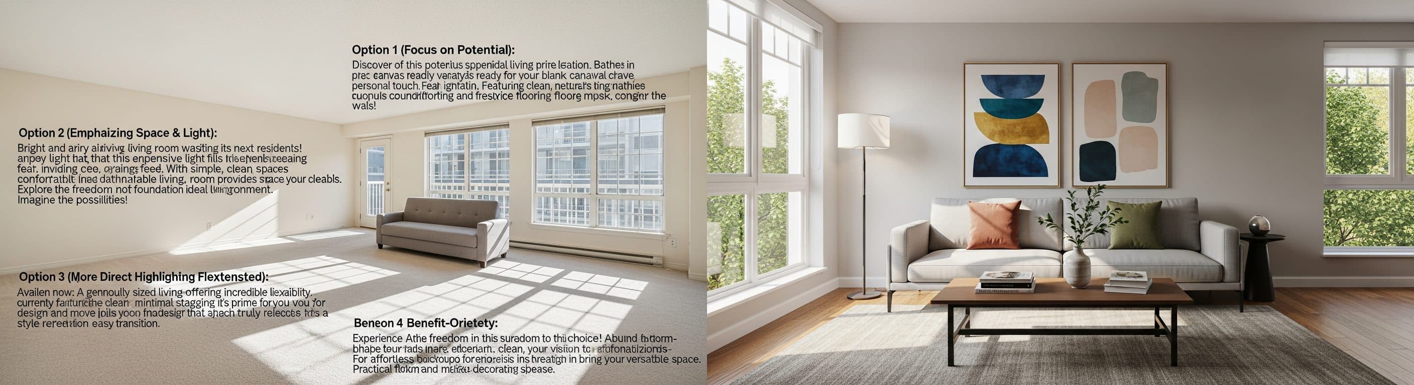 dnevni boravak: prije vs poslije virtualnog uređenja