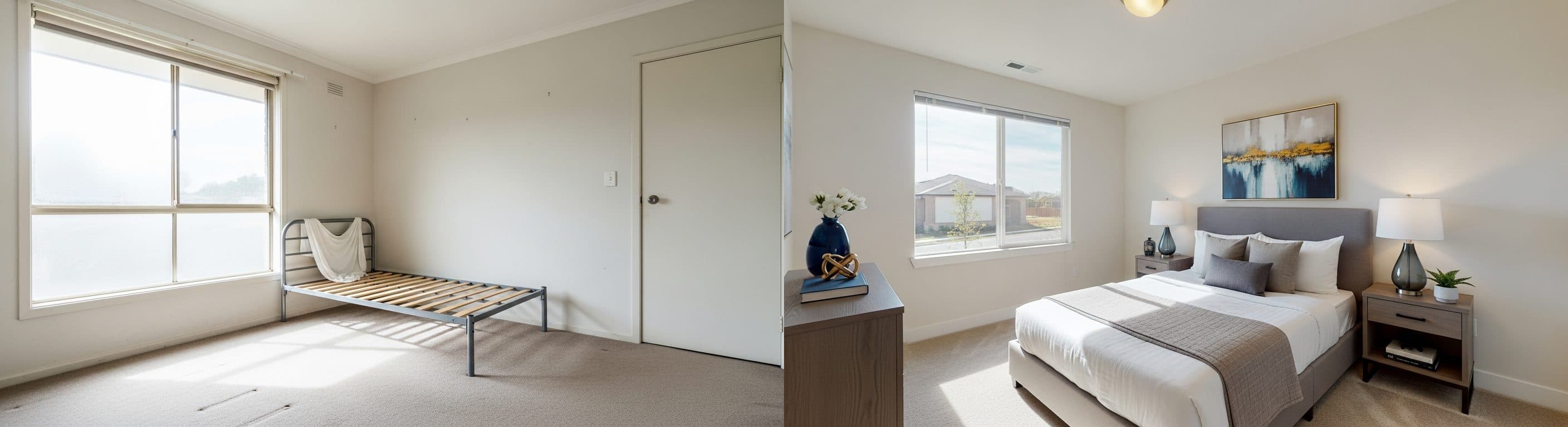 غرفة النوم: قبل وبعد التجهيز الافتراضي