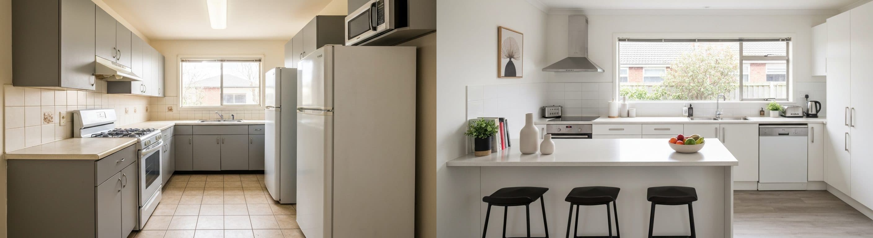 المطبخ: قبل وبعد التجهيز الافتراضي