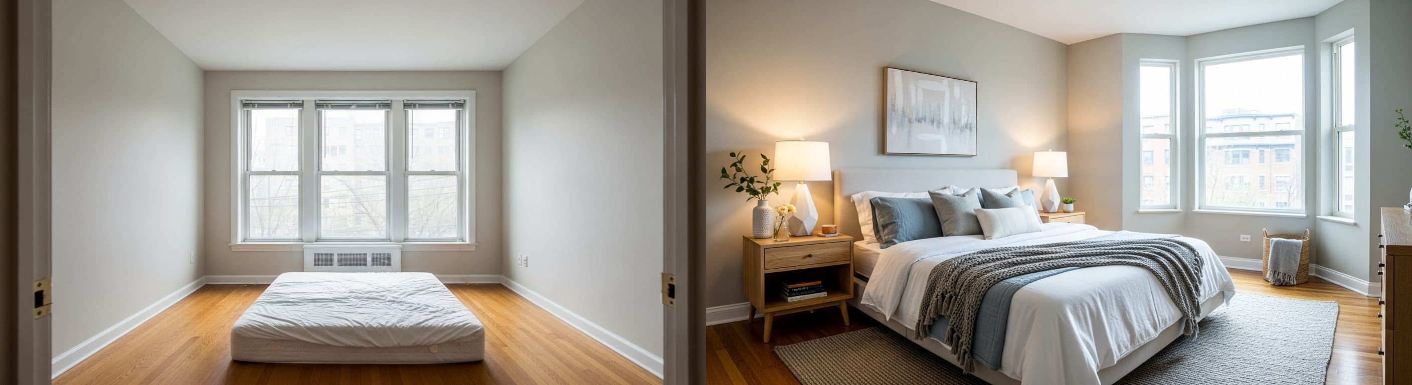 Soverom: før vs etter virtuell styling