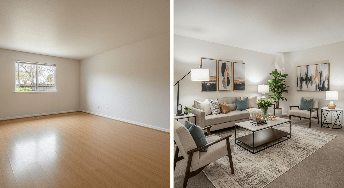 Oturma Odası: sanal staging öncesi ve sonrası