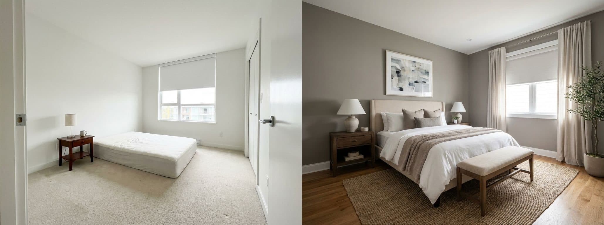 غرفة النوم الرئيسية: قبل وبعد التجهيز الافتراضي