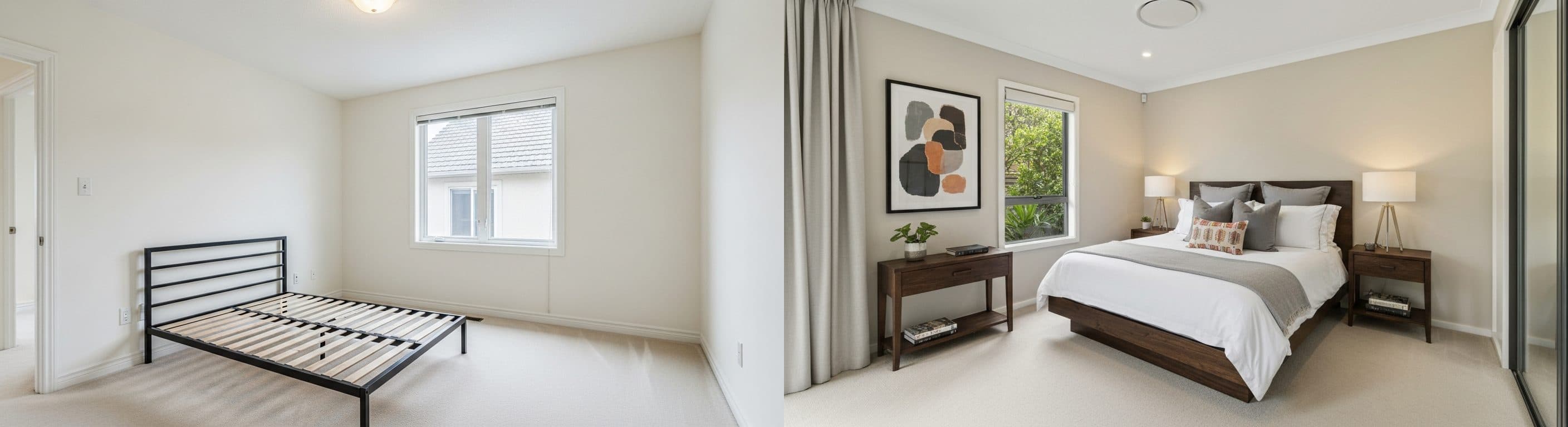 غرفة النوم: قبل وبعد التنسيق الافتراضي