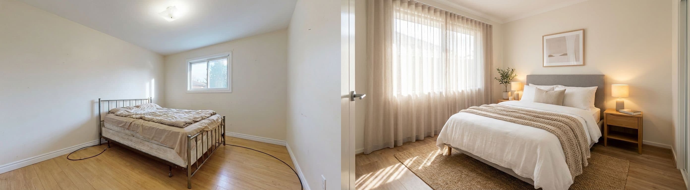 Bedroom: before vs after virtual staging