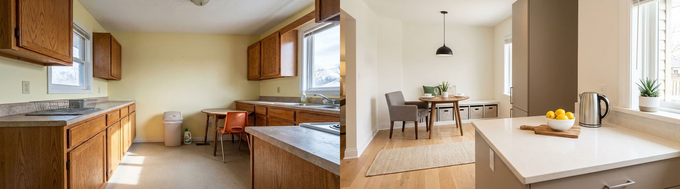 Kitchen / dining nook: before vs after virtual staging