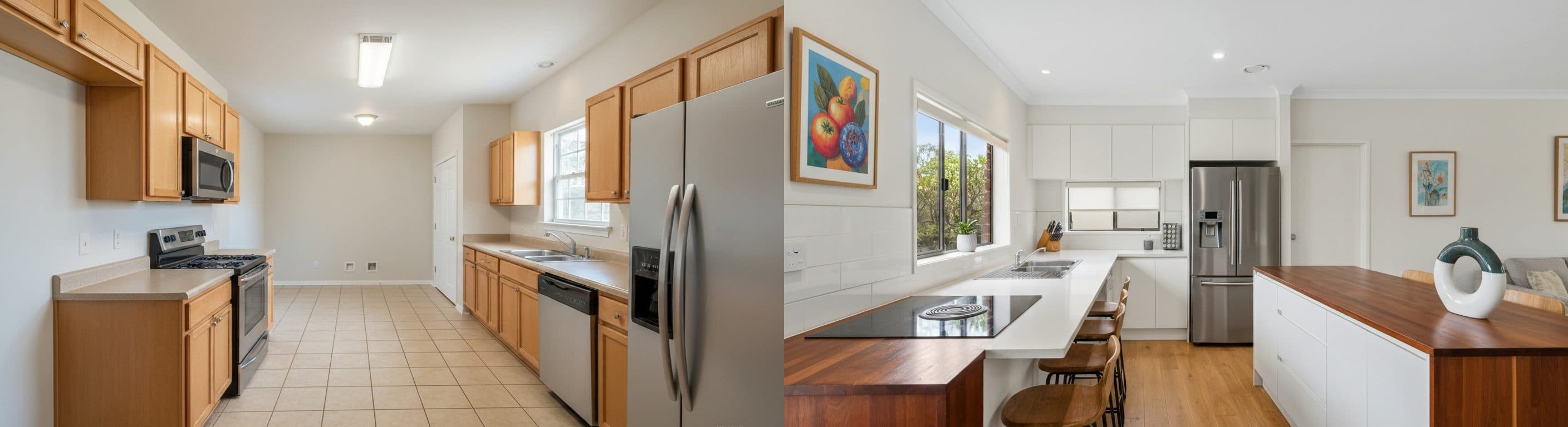 Cocina: antes vs después del home staging virtual